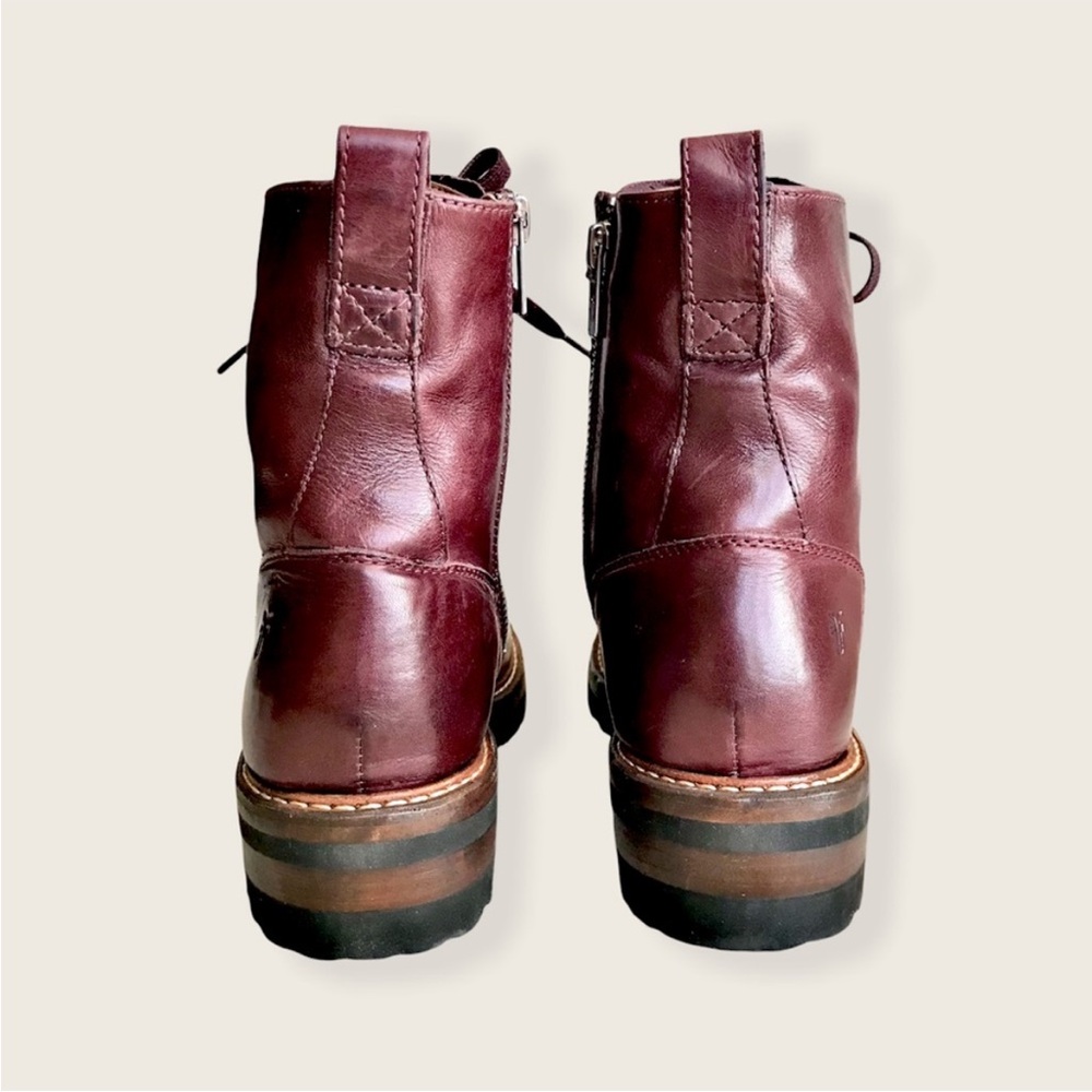 Frye Women's Burgundy Leather Combat Boots - Picture 3 of 10